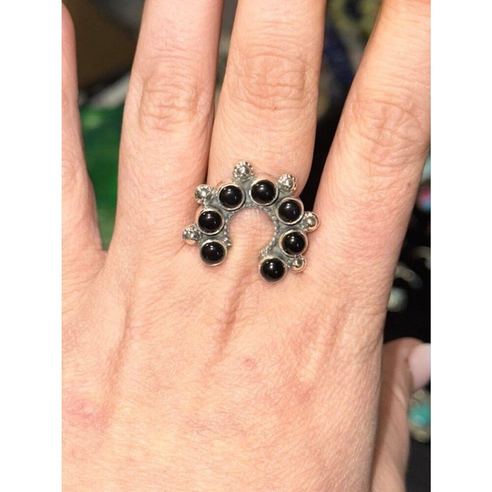 Black Onyx Stone Naja .925 Sterling Silver Bypass Ring Size 8